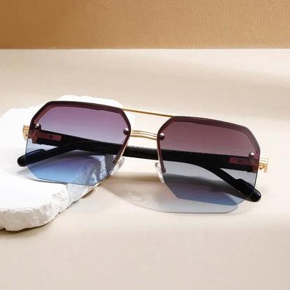 Oversized Rimless Sunglasses with Gradient Lenses