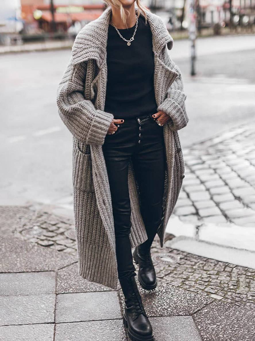 Petra | Women's Chunky Rib Oversized Lapel Cardigan Coat