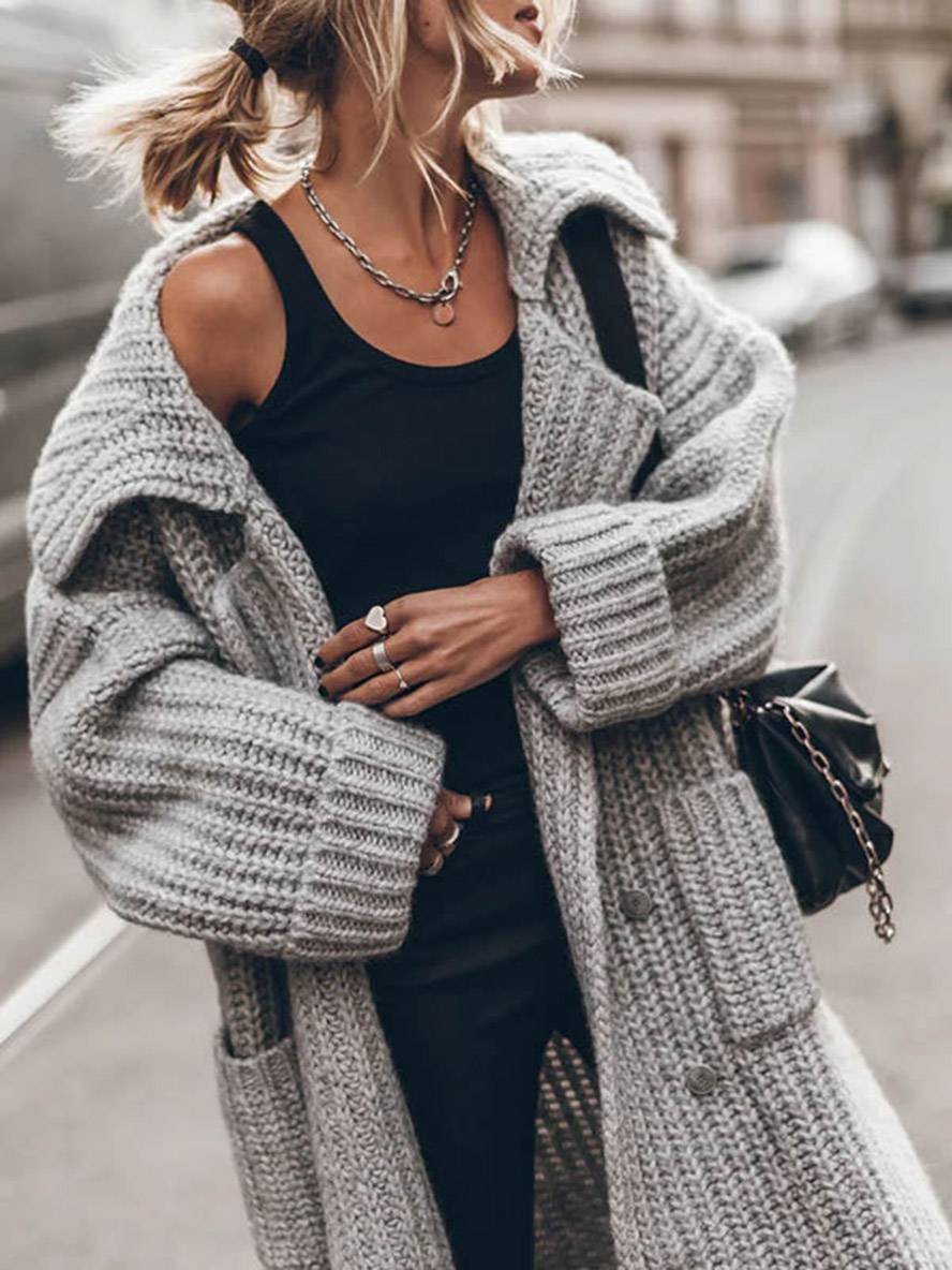 Petra | Women's Chunky Rib Oversized Lapel Cardigan Coat