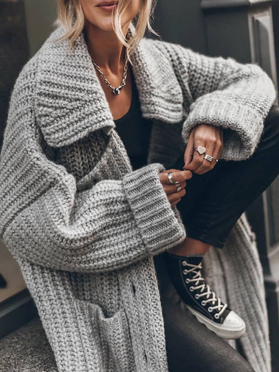 Petra | Women's Chunky Rib Oversized Lapel Cardigan Coat