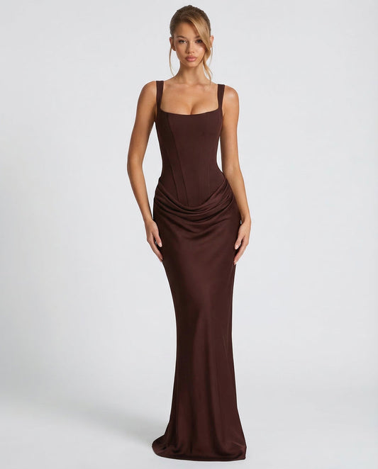 Ruby | Women's Corset Maxi Dress with Draped Skirt