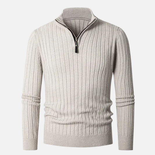 Angus | Ribbed Knit Quarter Zip Sweater Stand Collar