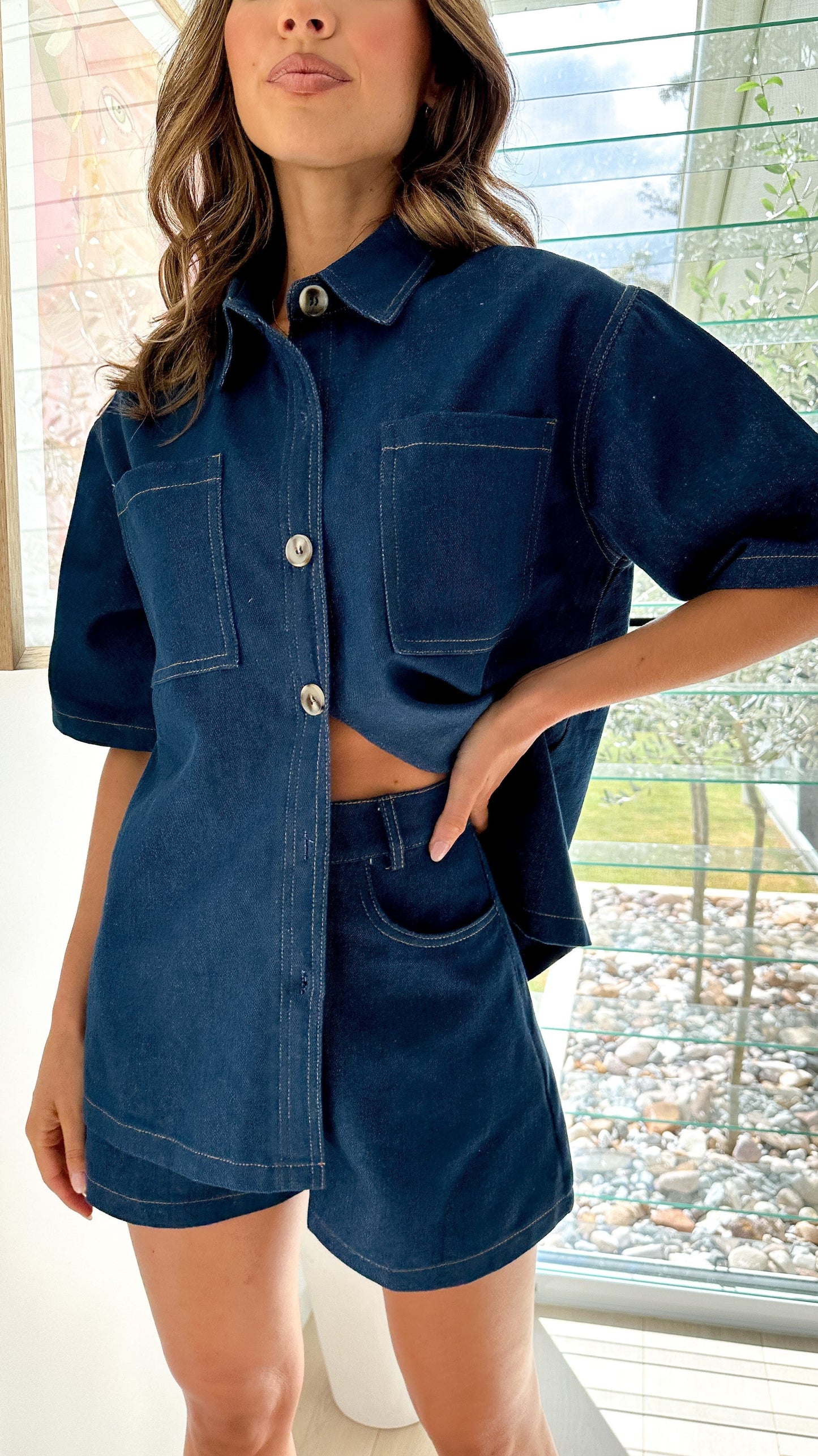 Olivia | Women's Denim Shirt and Shorts Set