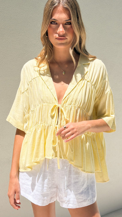 Kailey | Tie-Front V-Neck Collared Top