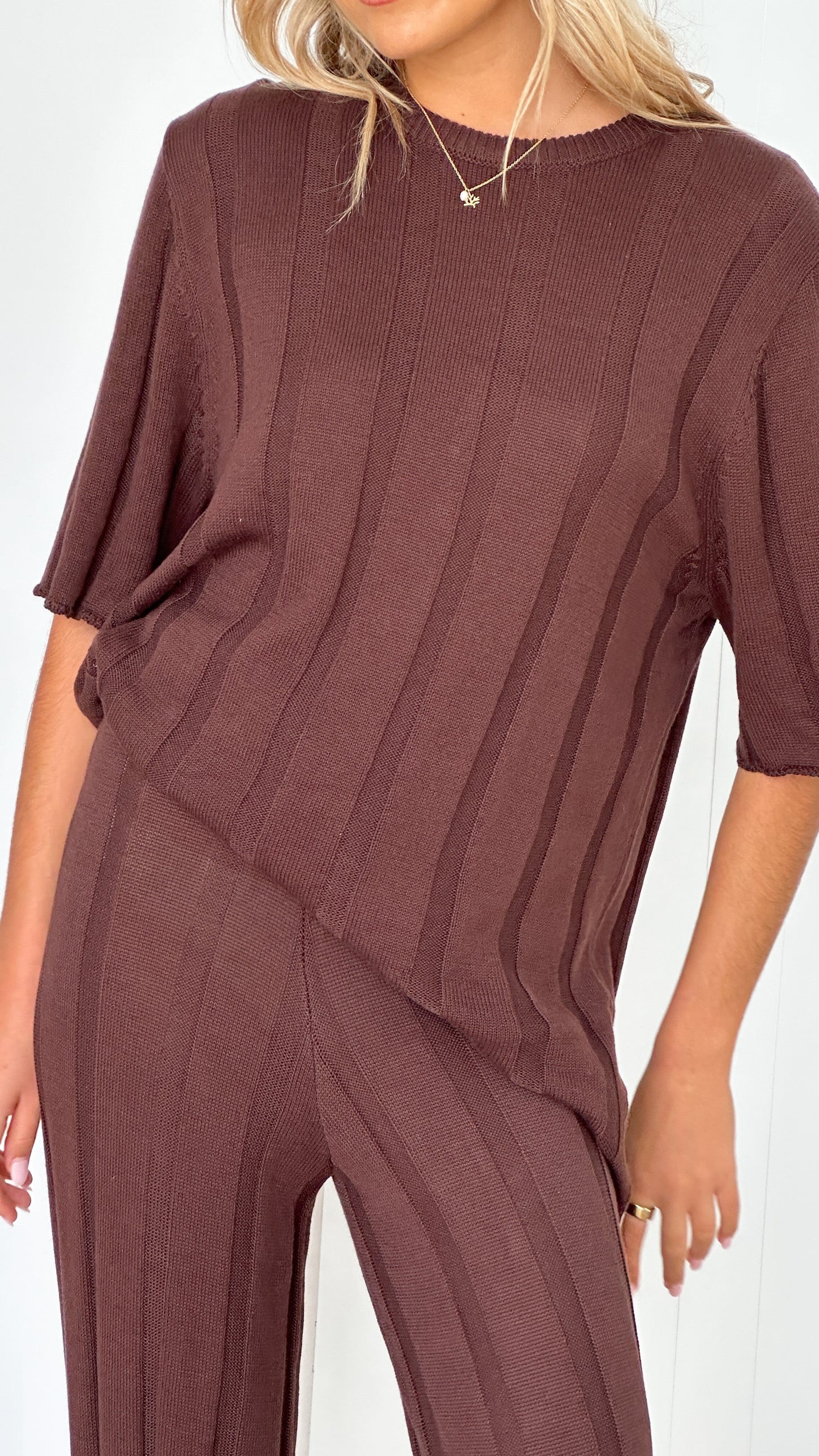 Bella | Wide Leg Ribbed Knit Pants