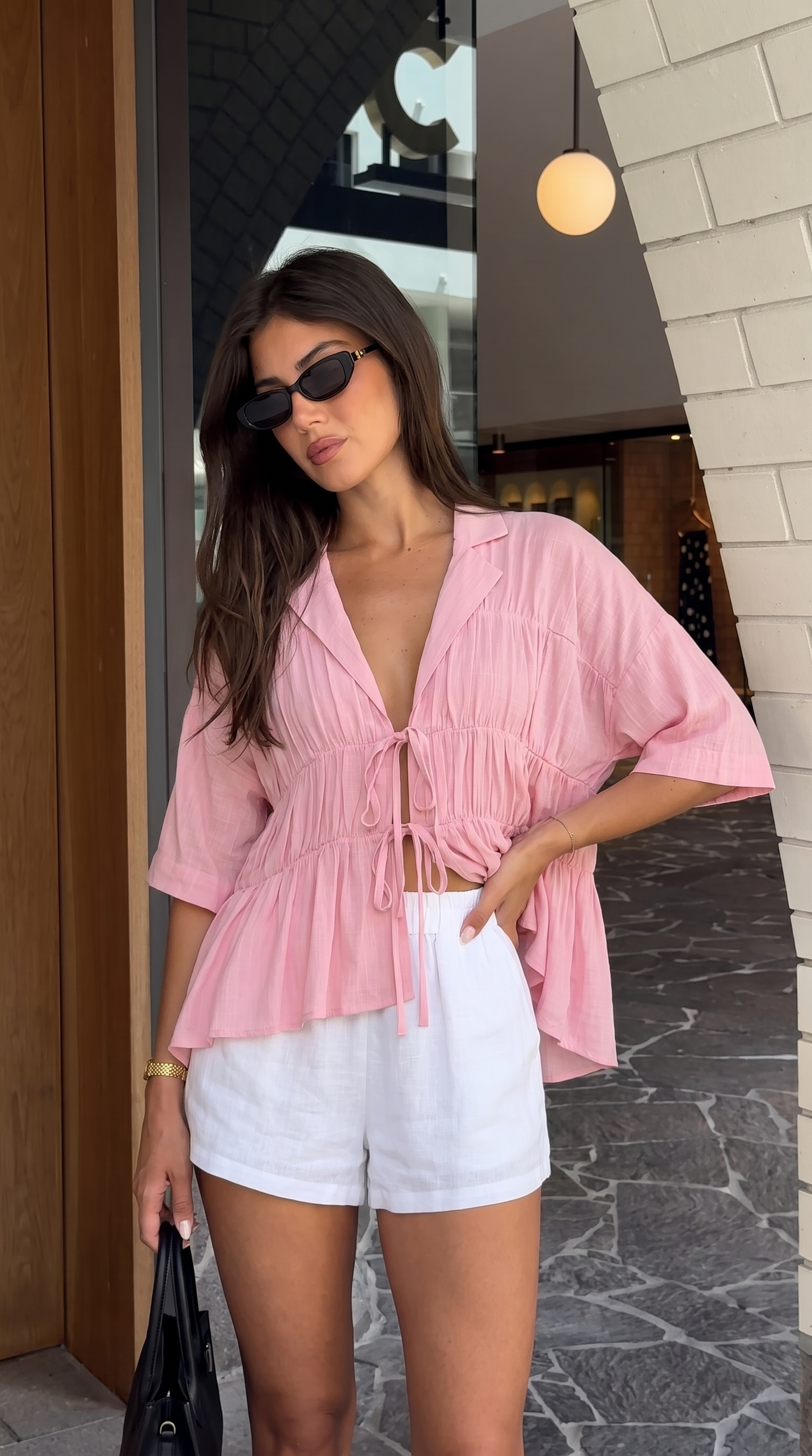 Kailey | Tie-Front V-Neck Collared Top