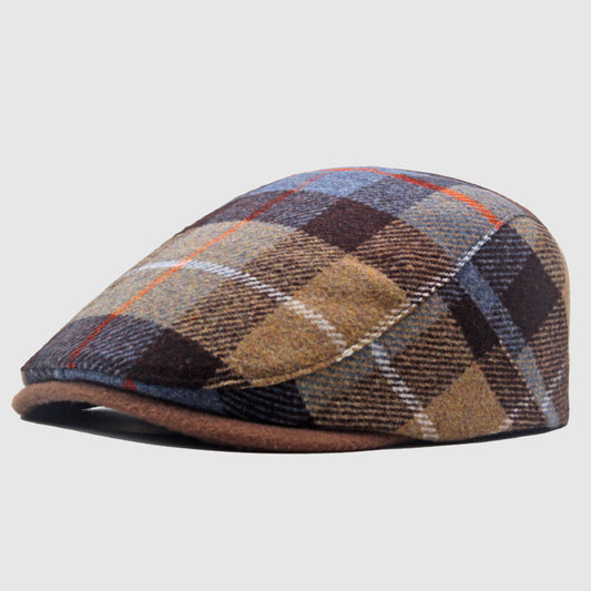 Plaid Flat Cap with Short Brim