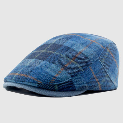 Plaid Flat Cap with Short Brim