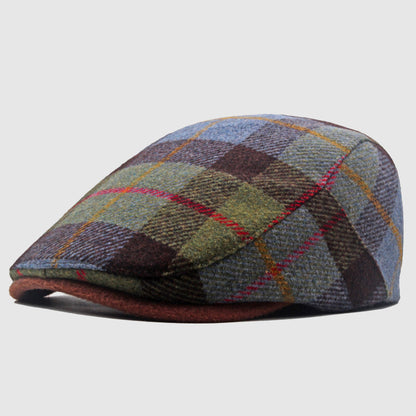 Plaid Flat Cap with Short Brim