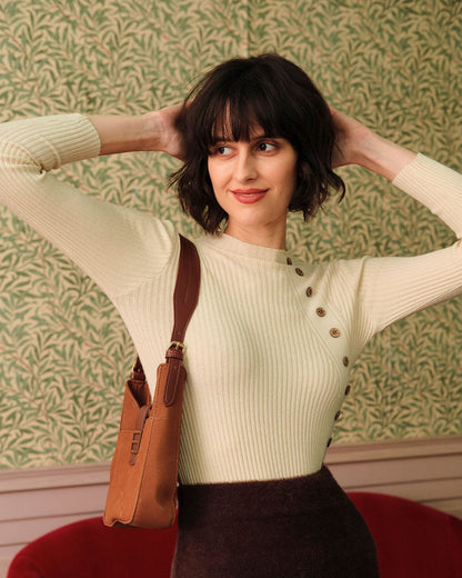 Una | Women's Round Neck Ribbed Knit Long Sleeve Top