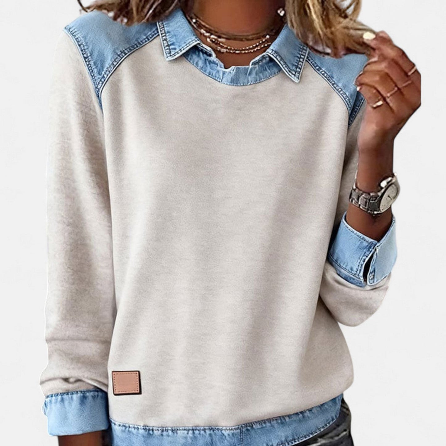 Two-Tone Trendy Long Sleeve Knit Pullover Top for Women