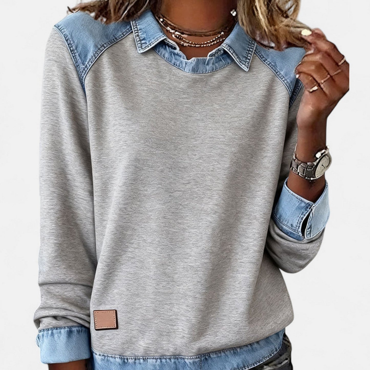 Two-Tone Trendy Long Sleeve Knit Pullover Top for Women