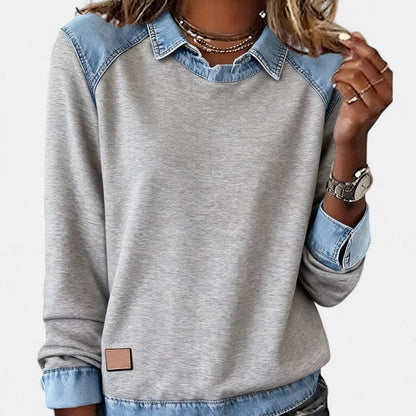 Two-Tone Trendy Long Sleeve Knit Pullover Top for Women