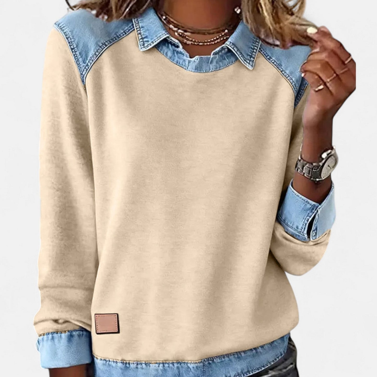 Two-Tone Trendy Long Sleeve Knit Pullover Top for Women