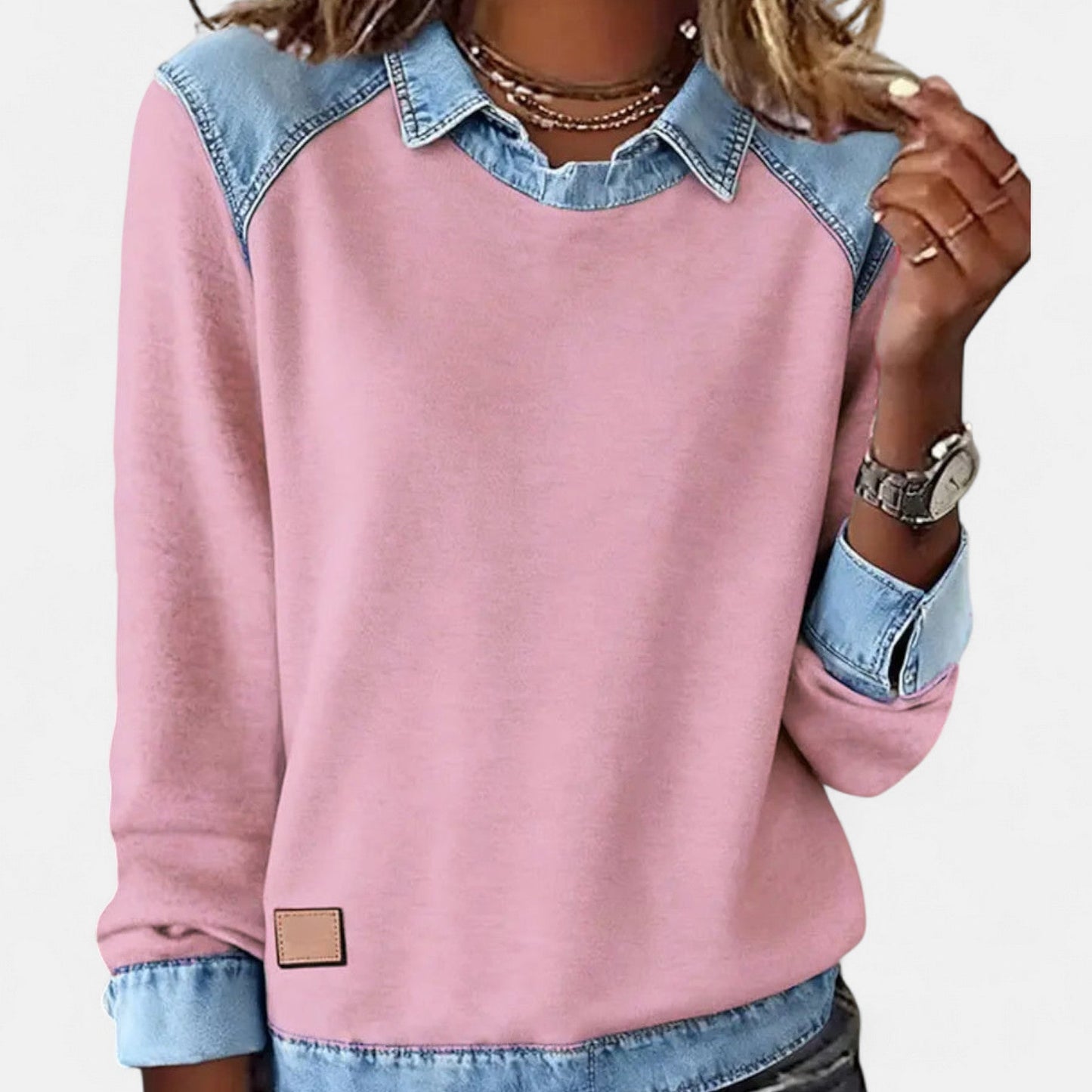 Two-Tone Trendy Long Sleeve Knit Pullover Top for Women