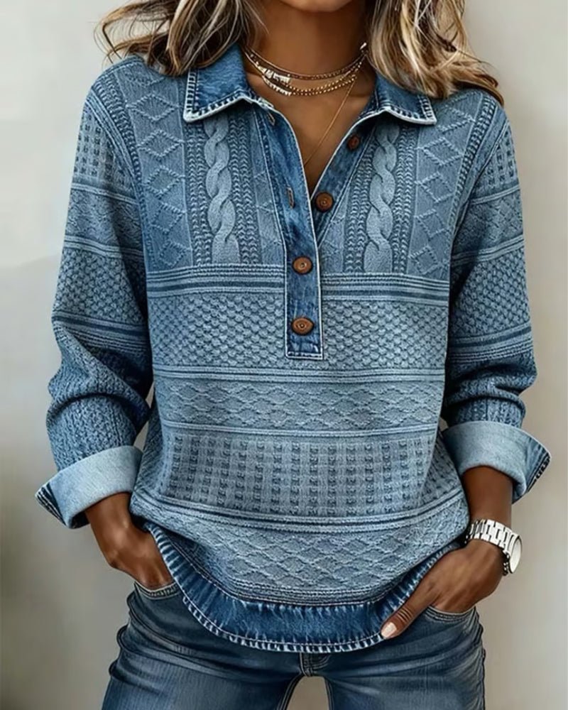 Lucinda | Relaxed Cable Knit Sweater Denim Collar