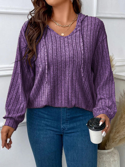 Jemima | Relaxed Ribbed Knit Hoodie V Neck Hood