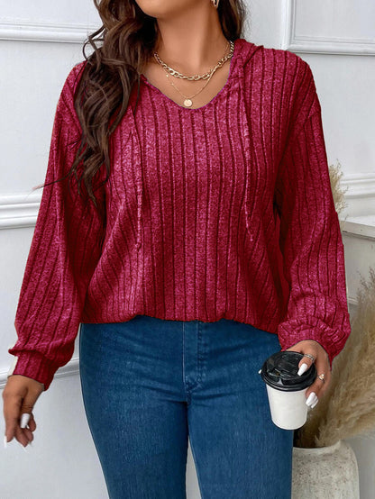 Jemima | Relaxed Ribbed Knit Hoodie V Neck Hood