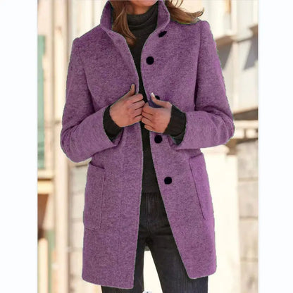 Retro Wool Coat Women – Stylish Stand Collar for Casual Chic