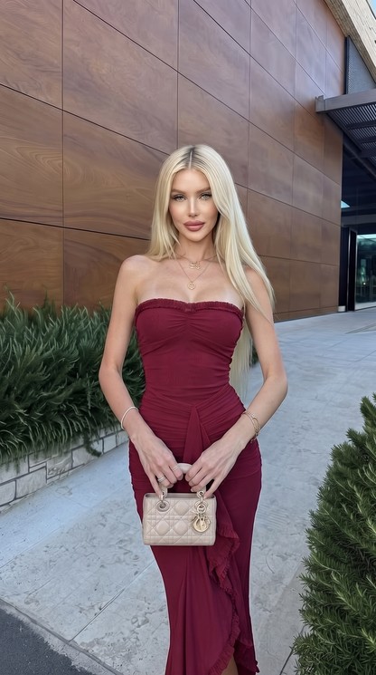 Rhiannon | Burgundy Strapless Maxi Dress
