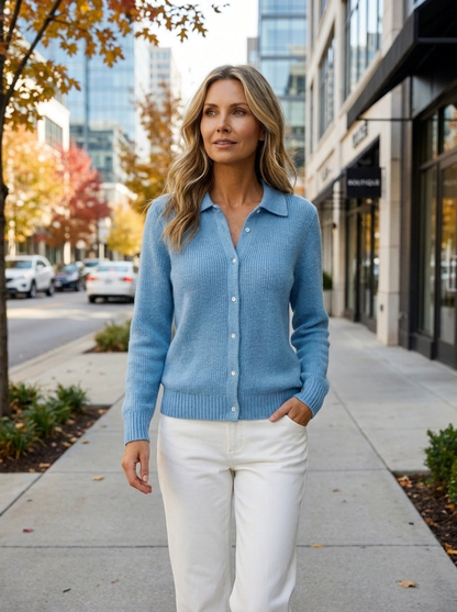 Yasmin | Ribbed Knit Cardigan Spread Collar Button Front