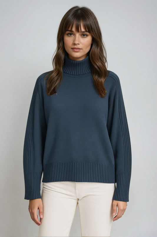 Ribbed Mock Neck Knit Sweater