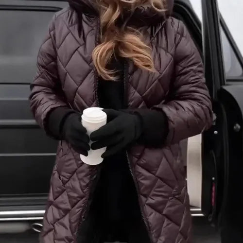 Women's Longline Quilted Puffer Coat — Hooded Lightweight Insulated Winter Jacket