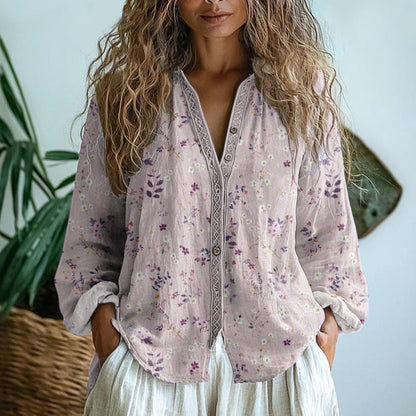 Elise Laurent | Women's Botanical Print Linen Blouse