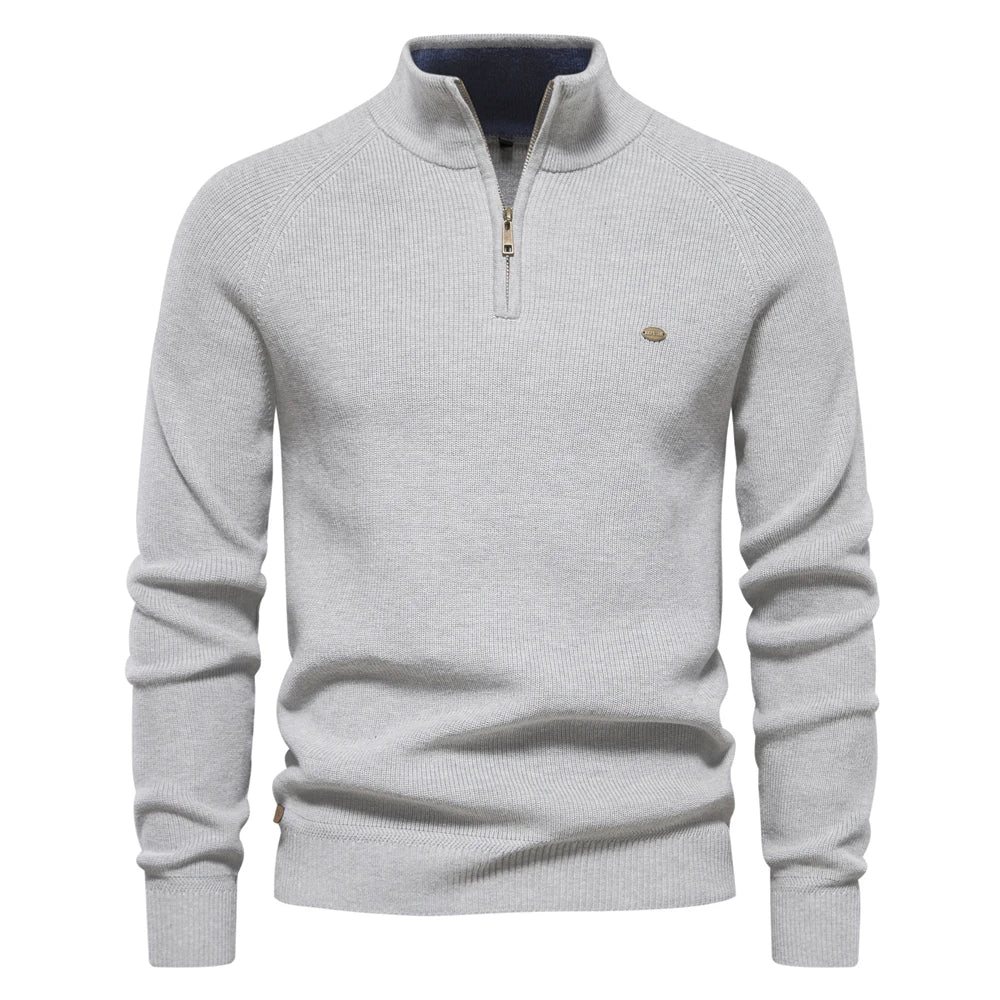Osric | Zip Up Wool Blend Sweater Ribbed Cuffs