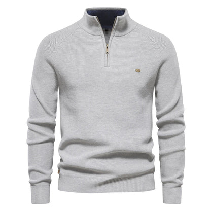 Osric | Zip Up Wool Blend Sweater Ribbed Cuffs