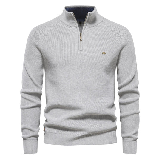 Osric | Zip Up Wool Blend Sweater Ribbed Cuffs
