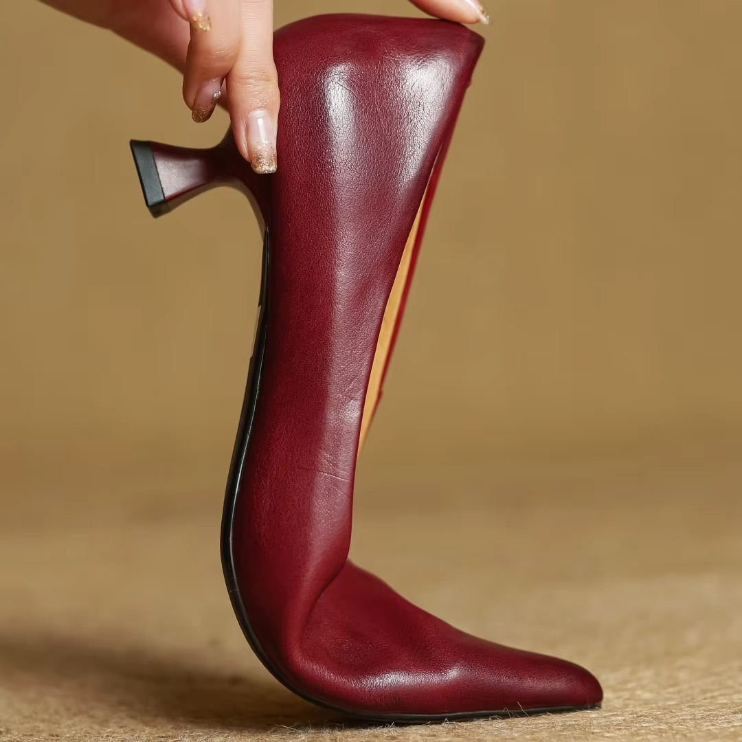 Women's Leather Pointed Toe Elegant Heel Pumps