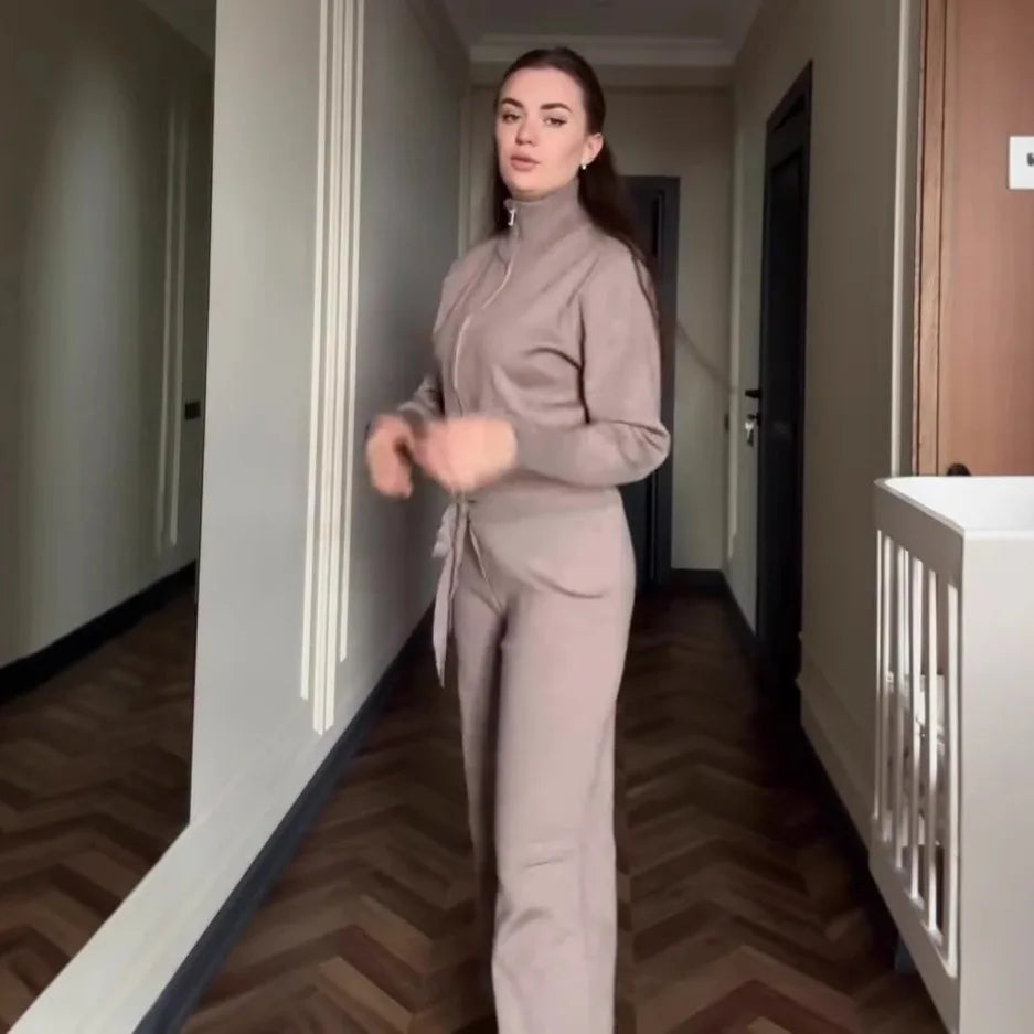 Isabelle | Luxe Knit Jacket & Wide-Leg Pants Set