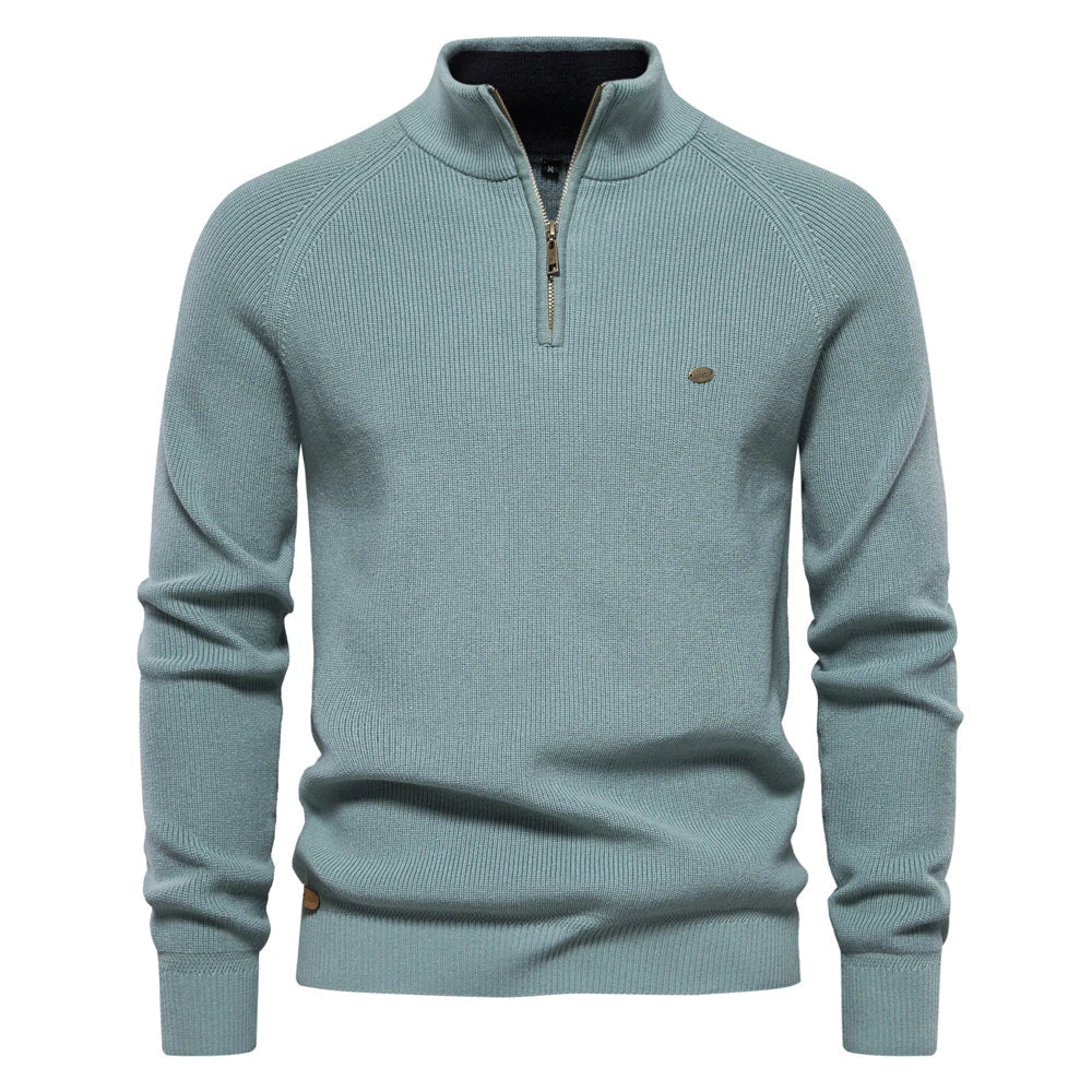 Osric | Zip Up Wool Blend Sweater Ribbed Cuffs