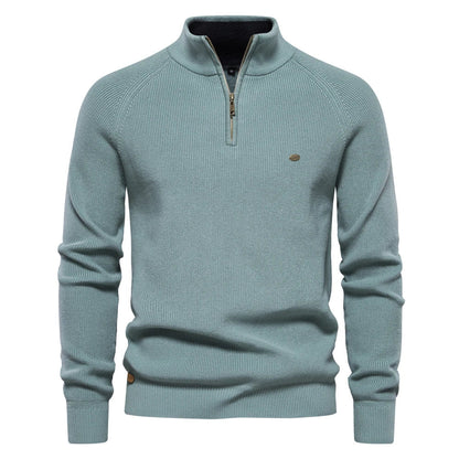 Osric | Zip Up Wool Blend Sweater Ribbed Cuffs