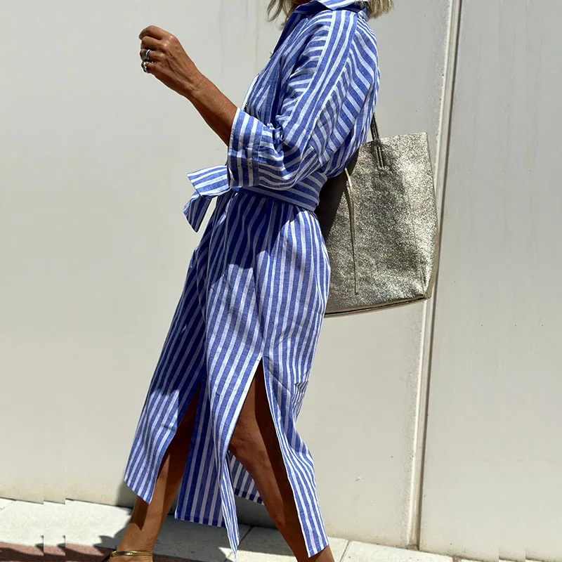 Linsara | Relaxed Cotton Shirt Dress Lightweight Summer Midi