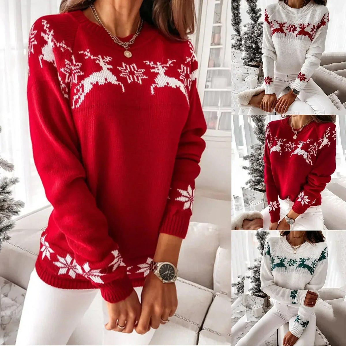 Merrin | Ladies Xmas Jumpers Reindeer Snowflake Pattern