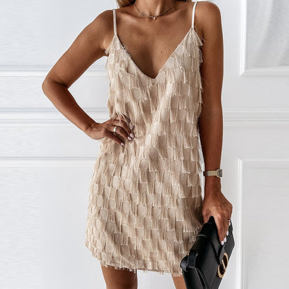 Tasselle | Tassel Fringe V-Neck Sleeveless Mini Dress