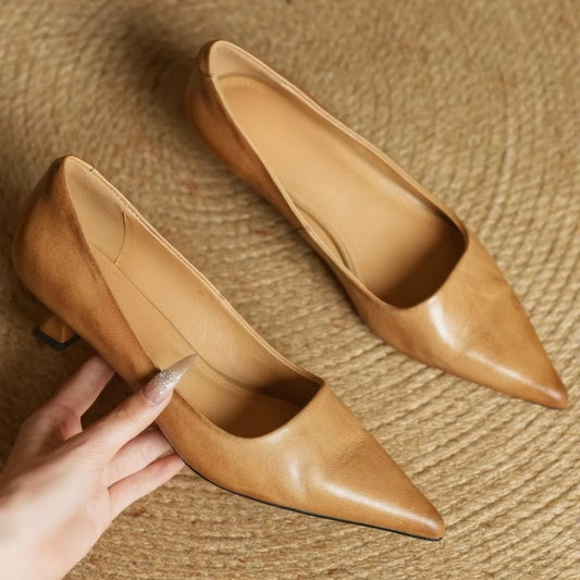 Women's Leather Pointed Toe Elegant Heel Pumps