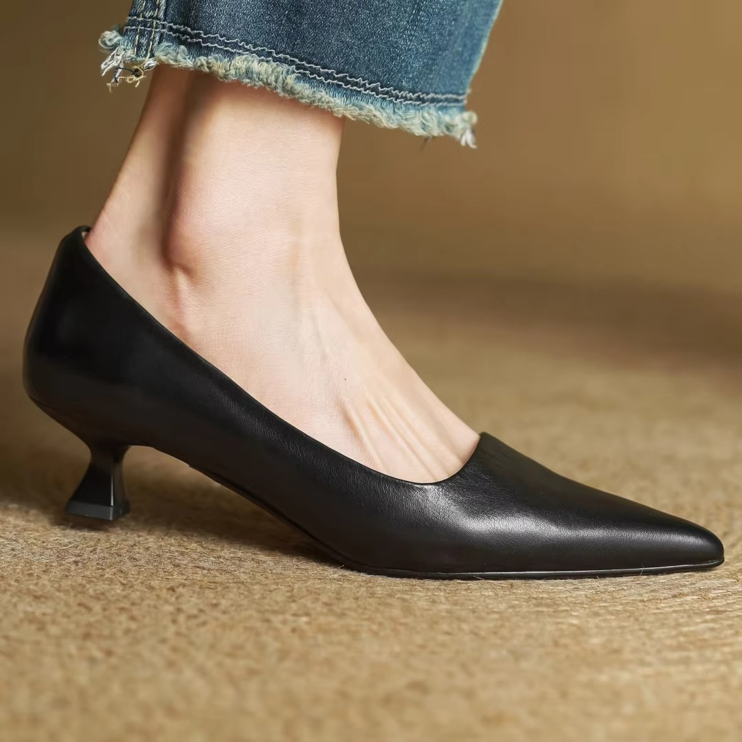 Women's Leather Pointed Toe Elegant Heel Pumps
