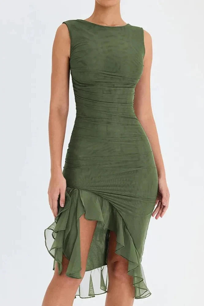 Charlotte | Mesh Ruffle Hem Backless Dress