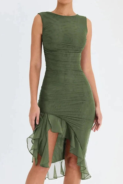 Charlotte | Mesh Ruffle Hem Backless Dress