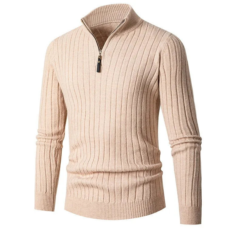 Angus | Ribbed Knit Quarter Zip Sweater Stand Collar