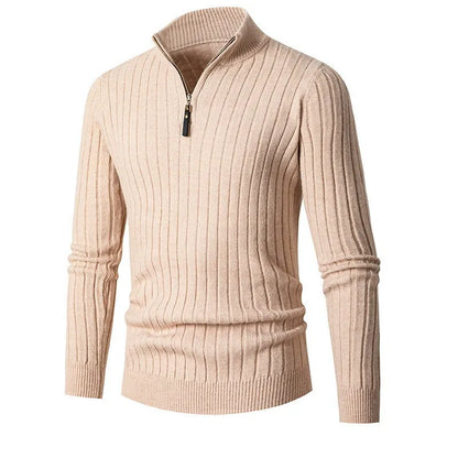 Angus | Ribbed Knit Quarter Zip Sweater Stand Collar