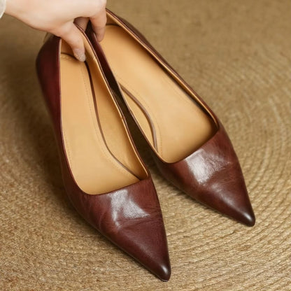 Women's Leather Pointed Toe Elegant Heel Pumps