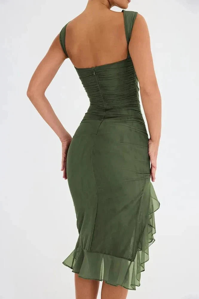 Charlotte | Mesh Ruffle Hem Backless Dress