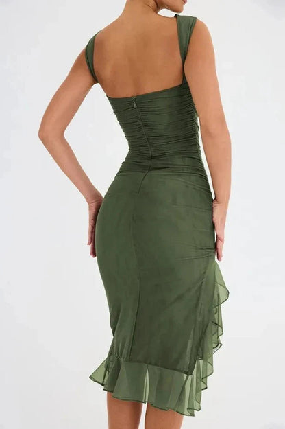 Charlotte | Mesh Ruffle Hem Backless Dress