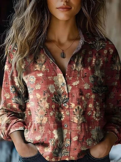 Indie | Women's Boho Print Long Sleeve Button-Up Blouse