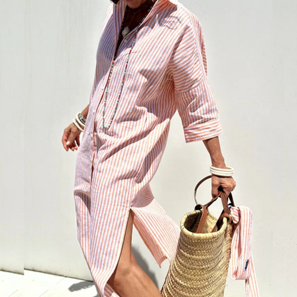 Linsara | Relaxed Cotton Shirt Dress Lightweight Summer Midi