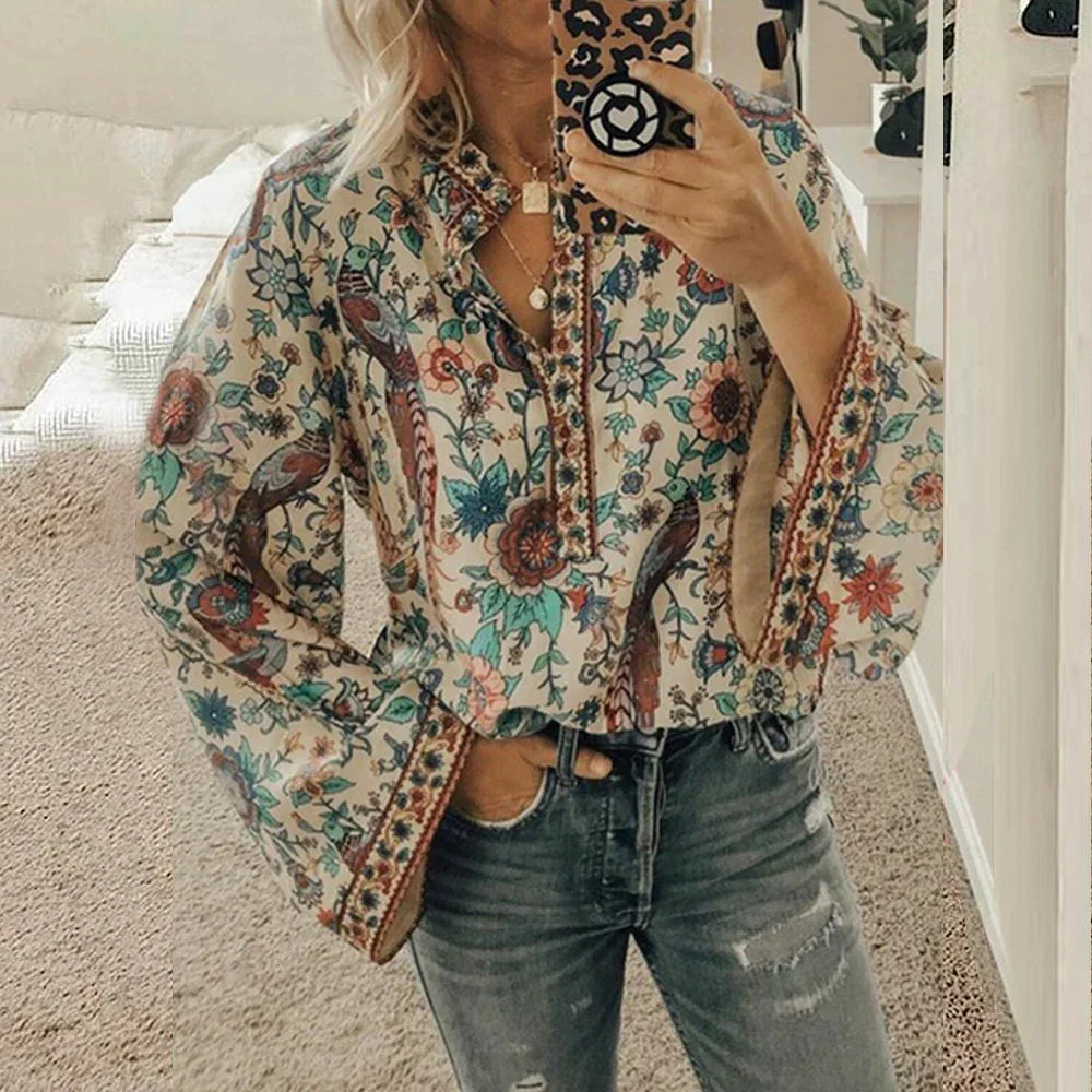 Cynthia | Boho Floral Puff Sleeve Blouse